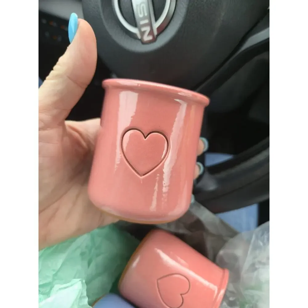 Handmade Vermont & Ole Keramik Pottery Cups Lot of 4 Pink Blue Heart Crocks